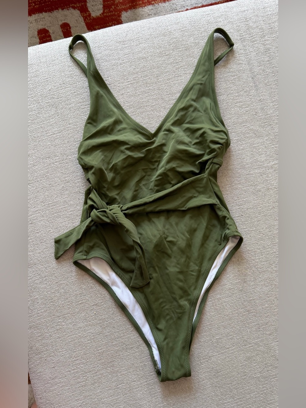 Shade & Shore Olive Green One-Piece Swimsuit with Waist Tie